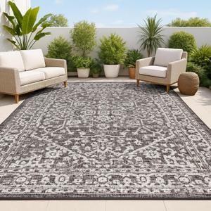 JONATHAN Y Boho Medallion Indoor Outdoor Area Rug 5X8 Black/Gray, Malta Textured Weave for Backyard, Patio, Porch, Easy-Cleaning, High Traffic, Pet-Friendly, Non-Shedding (SMB104C-5)