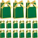 AmazingSpark 50 Pcs Green Gold Mini Gift Bags Bulk 6.3 x 3.9 x 2.8 Inch Party Favors Elegant Small Gift Bags with Handles and Ribbon Bows for Wedding Birthday Bridal Baby Shower Party Favors