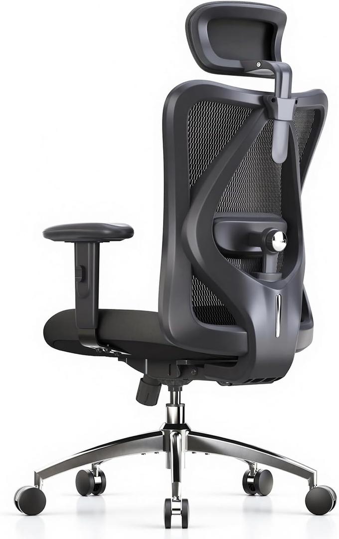 SIHOO M18 Ergonomic Office Chair, High Back Mesh Desk Chair with Adjustable Headrest & Lumbar Support, 330lbs Capacity Computer Chair with 2D Armrests & Wide Cushion, Tilt Lock, for Home Office-Black, 21 inches x 27.5 inches x 11 inches