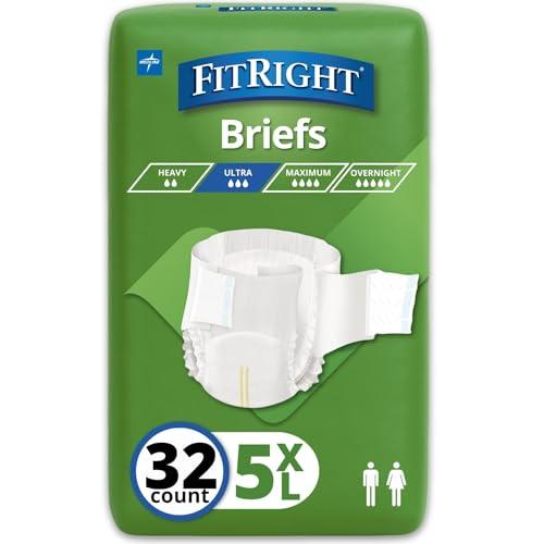 FitRight Bariatric Adult Diapers, Ultra Heavy Absorbency, 5XL (Waist Size 90in-106in), 32 Count, Disposable Incontinence Briefs for Men and Women, Moisture-Wicking, Leak Protection,
