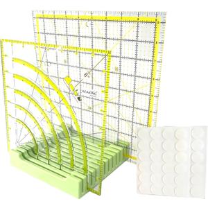 12-Slot Quilting Ruler Holder and Non-Slip Grip Rings, 6-Inch Sewing Ruler Organizer, Green-1 Set