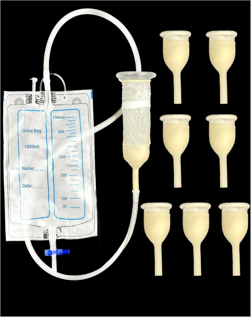 Latex Condom Catheter for Men, 7pcs Self-Sealing External Catheters with 1000ml Leg Bag & 2000ml Urine Bag, Leak-Proof Urinary Drainage System for Male Incontinence 35mm