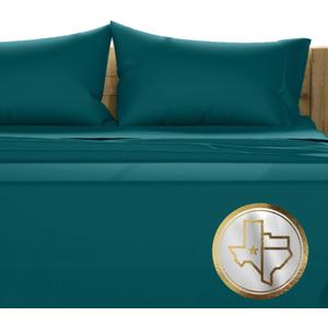 Texas Linen Co. 100% Egyptian Cotton Queen Size Sheet Set - 1000 Thread Count 4 Piece Cotton Sheets for Queen Bed, Soft, Cooling Extra Long Staple Luxury Hotel Sheets - Fits Upto 18 Deep Pocket, Teal