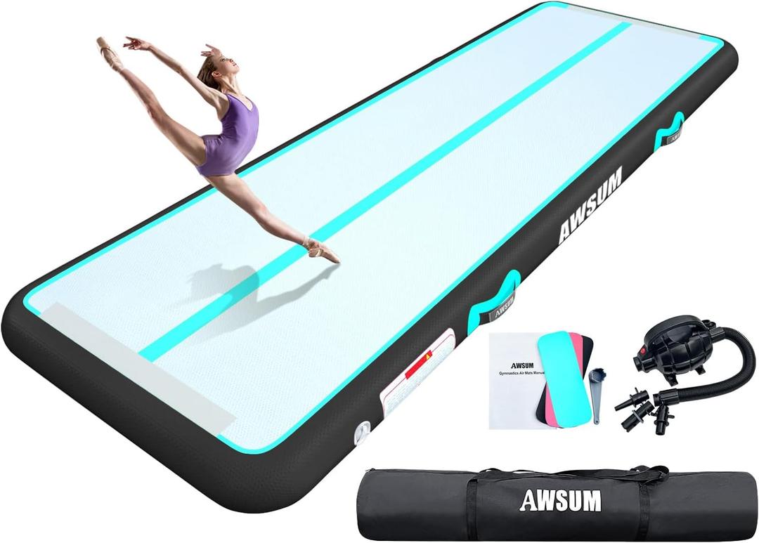 AWSUM Inflatable Air Gymnastics Mat 10ft Training mat 4 inches Thick tumbling mat with Electric Pump for Home/Gym/Outdoor (Mint Green/Black), 10ft*3.3ft*4in(3*1*0.1M)