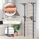 Solid Beechwood Stall Bar, 90" Swedish Ladder Wall Gym with Pull-up Bar & Dip Station, 220lbs Capacity Wall Mounted Gymnastics Ladder for Home Gym Training, Stretching & Bodyweight Exercise
