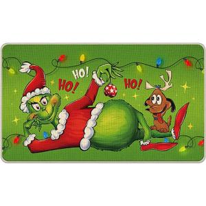 Pycat Green Christmas Decorative Front Door Mat, Xmas Max Dog Hohoho Doormat Indoor Outdoor Non-Slip Floor Entryway Rug, Funny Holiday Home Kitchen Decoration 17x29 Inch