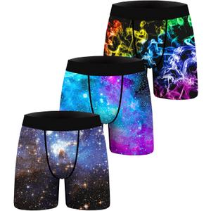 3 Pack Men's Novelty Boxer Briefs Funny Boxer Shorts Hilarious Gag Gifts Christmas Underwear for Men No Fly XL Color: 02-purple Star/Cyan Star/Color Smoke