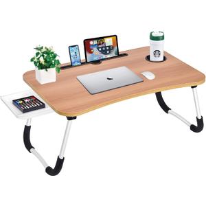 Laptop Bed Desk Table Tray Stand with Cup Holder/Drawer for Bed/Sofa/Couch/Study/Reading/Writing On Low Sitting Floor Large Portable Foldable Lap Trays Eating and laptops(Walnut)