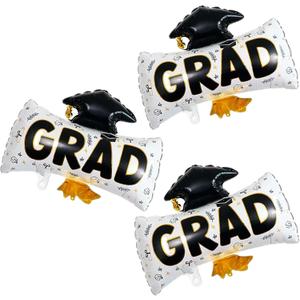 Graduation Diploma, Cap, and Hat Balloons - Congrats Grad Foil Balloon for Party Decorations Supplies 3Pcs