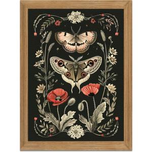 AKWISH Vintage Framed Wall Art - 3D Textured Classical Style Moth Pictures Wall Decor - Hand Drawn Flowers Nature Art Painting for Living Room Bedroom Home Decor 16x24in (24L" x 16W", Colorful butterfly)