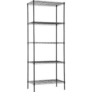 FDW 14" D×24" W×60" H Wire Shelving Unit Metal Commercial Shelf with 5 Tier Layer Rack Strong Steel for Restaurant Garage Pantry Kitchen Garage，Black
