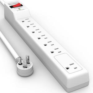 PLUGTUL Surge Protector 15FT (980 Joules), Flat Plug Power Strip, Extension Cord with Multiple Outlets, 7 Outlets, ETL Listed, 14 Gauge, Wall Mountable for Home Office Garage, White