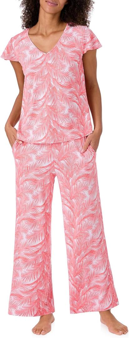 Tommy Bahama - Women's Pajama Set, Short Sleeve T Shirt with Cropped Pants for Sleep or Lounge (M)
