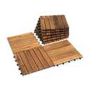Acacia Wood Decking Tiles 9PCS - Easy Snap Interlocking Deck Tiles for Patio Poolside Balcony Decor - All Weather Waterproof Flooring for Indoor & Outdoor (Round Joints) (12x12", 11. Warm Natural Acacia - 6 Slats)