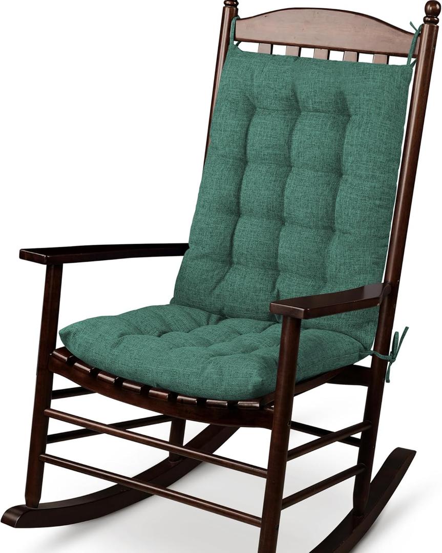 ELFJOY Rocking Chair Cushion Large Rocking Chair Pads with Ties Premium Linen High Back and Seat Cushion 2 Piece Set Linen Green
