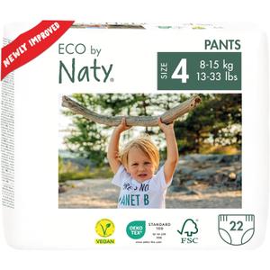 Eco by Naty Pull Ups - Hypoallergenic and Chemical-Free Training Pants, Highly Absorbent and Eco Friendly Pull Ups for Boys and Girls - Size (4) 2T-3T (18-33 lbs) - 22 Count