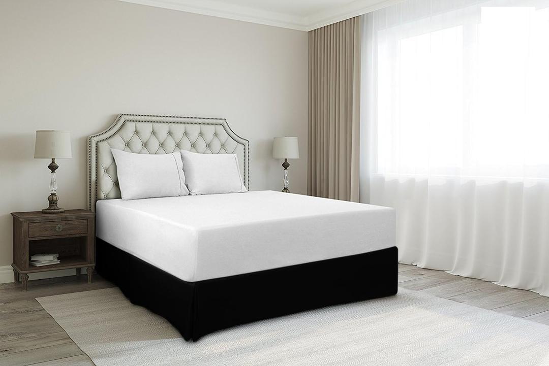 Premium King Size Bedskirt 800TC 100% Egyptian Cotton Black Bed Skirt King Size 16" Drop Length, Tailored Fit, Elegant Pleated Style - Black (King - 16" Drop)