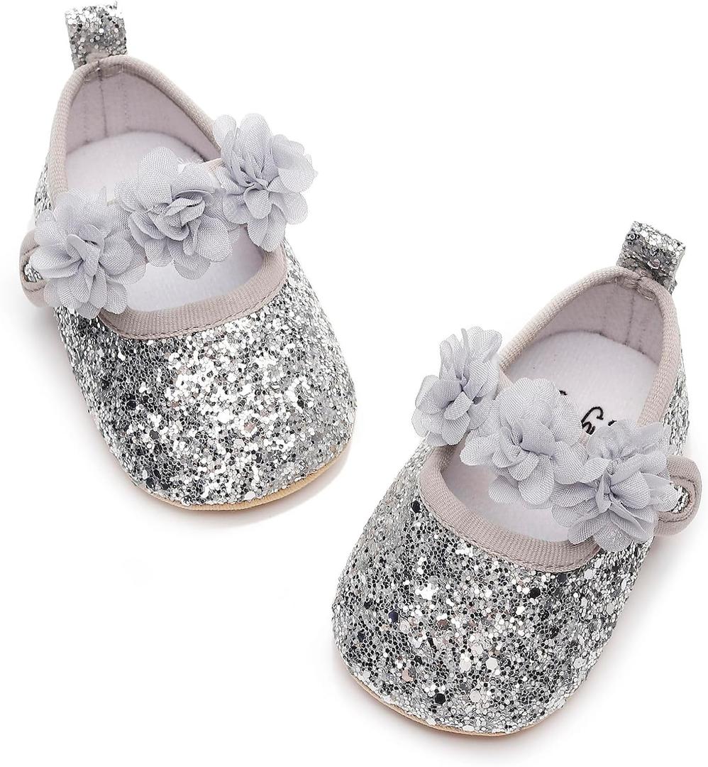 HONGTEYA Infant Baby Girls Mary Jane Flats Non Slip for Toddler First Walkers Soft Sole PU Leather Crib Shoes Sneaker Wedding Party Christmas Princess Dress Shoes Baby Moccasins Girls