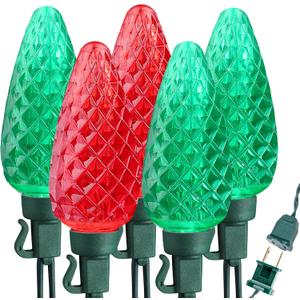 Brizled Red & Green Christmas Lights, 33ft 50 LED Faceted C9 Christmas Lights, Connectable Indoor Outdoor Roof String Light, 120V UL Certified Xmas Tree Light for Xmas Holiday Yard Garden Party