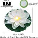LACGO 12 PCS Waterproof Floating Lotus Light - 6'' Floating Flower Light Battery Operated Water Activated Warm White Pool Flower Lamp Wedding Anniversary Garden Decoration(6 Inch, White)