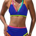 popvil High Waisted Bikini Sets: Neon Swimsuits for Women Tummy Control Push Up Two Piece High Rise Sunny Sculpt Bathing Suits Ladies Summer Beach (Royal Blue) Large