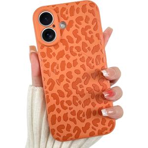 OOK Magnetic for iPhone 17 Case, Silicone Orange Leopard Cute Pattern, Compatible with MagSafe Cheetah Print Camera Protection Shockproof Slim Phone Case for 6.3inch, Orange