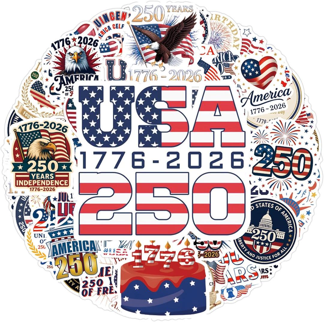 2 x 110Pcs United States 250th Anniversary 1776 2026 Stickers, 250 Years Anniversary Patriotic Waterproof Vinyl Sticker Independence Day Celebration Stickers for Laptop, Water Bottle, Phone, Envelopes