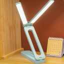 Double Head Desk Lamp with Large Lighting Range, Mini Lamp for Small Spaces, Rechargeable Foldable and Portable Desk Lamp with USB-C Cable for Travelling, Blue