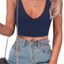 SAUNGKUAI Womens Summer Slim Fitted Sexy Deep V Neck Sleeveless Backless Double Lined Crop Tank Tops (Small)