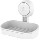 LEVERLOC Soap Dish Holder for Shower Suction Cup Wall Mounted Self Draining NO-Drilling Removable Bar Soap Sponge Holder for Bathroom Bathtub Kitchen Sink Waterproof Strong Vacuum Suction Adhesion
