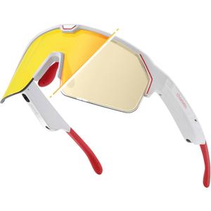 Chamelo Music Shield Smart Audio Sunglasses  Matte White Frame, Smoke Lenses | Open-Ear Bluetooth Glasses for Men & Women with Electronic Tint Control, Sweat Proof, Sports Eyewear, 100% UV Protection