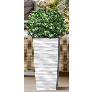 Heavy Duty Tall Planters for Outdoor Plants, Indoor Grande Plant Pots, Boxes, Trees, Flower Pots, 2-Piece Set, 3.4 Gallon, Modern Design, Built-in Drainage, Front Porch Decor, White