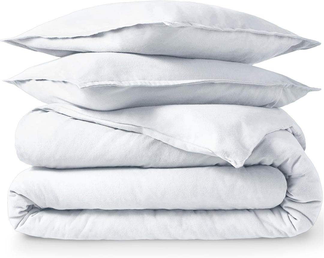 Bare Home Flannel Duvet Cover Set - King - 100% Cotton, Velvety Soft Heavyweight Premium Flannel, Double Brushed - Includes Sham Pillow Covers (King, White) (01 - White (No Comforter))