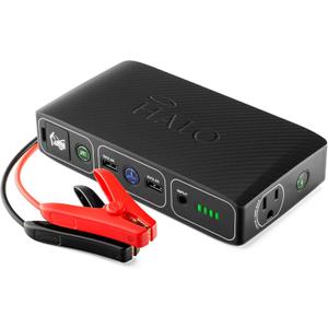 HALO Bolt 58830 ACDC Portable Car Battery Jump Starter | 58.8Wh USB Power Bank with AC Outlet, Emergency Floodlight & Charger, Jumps Cars SUVs & Trucks, Powers Phones & Laptops, TSA Approved  Black