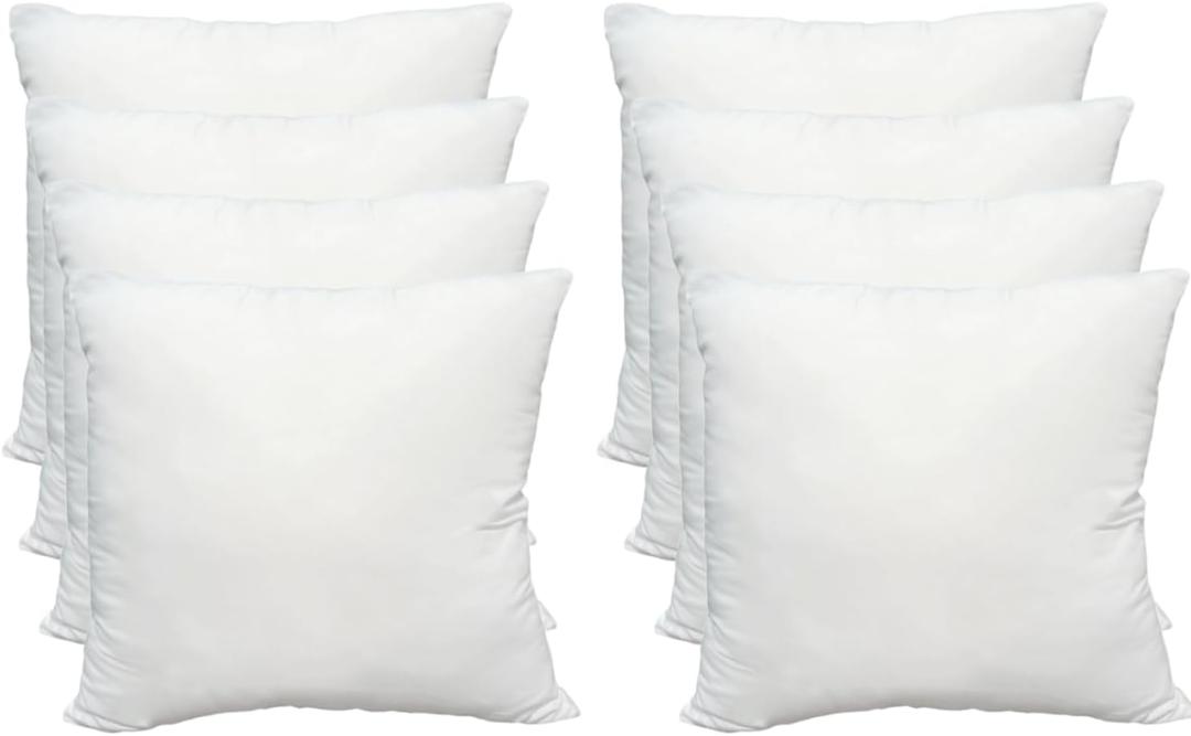 Obruosci Luxury Throw Pillow Inserts, Pack of 8, 16 x 16 inches Hypoallergenic Ultra Soft White Polyester Microfiber Durable Couch Cushion Fillers