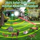 2 Pack Solar Ultrasonic Animal Repeller Outdoor Sonic Fortress Pro Deer Repellent Animal Repellent with Motion Detection Flash Light for Cat Racoon Squirrel Dog Rodent Rabbit Deterrent for Garden Yard