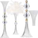 VIJIV Crystal Acrylic Trumpet Vase for Wedding Centerpieces & Home Decor - 21.7" Clear Flower Stand with Ribbed Texture, Gold Accents, Table/Floor Vase for Events, Bridal Showers & Boho Weddings