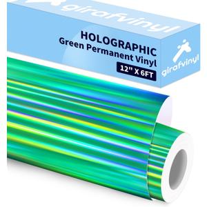 3 x GIRAFVINYL Green Holographic Vinyl, Glossy Green Holograophic Permanent Vinyl Self-Adhesive for Crafts Decal Signs Stickers,12" x 6 ft