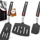 Hotec Silicone Turner for Nonstick Cookware, Heat Resistant Large Flexible Rubber Spatula Set of 3, Kitchen Utensils for Flipping Eggs, Burgers, Pancakes, Crepes (Black)