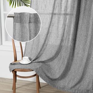 MYSKY HOME Long Sheer Curtains Farmhouse, Sliding Door Curtain for Living Room Light Filtering Privacy Protect Soft Cotton Blend Back Tab Window Drapes Boho, 50" x 108", Dark Grey, 2 Panels