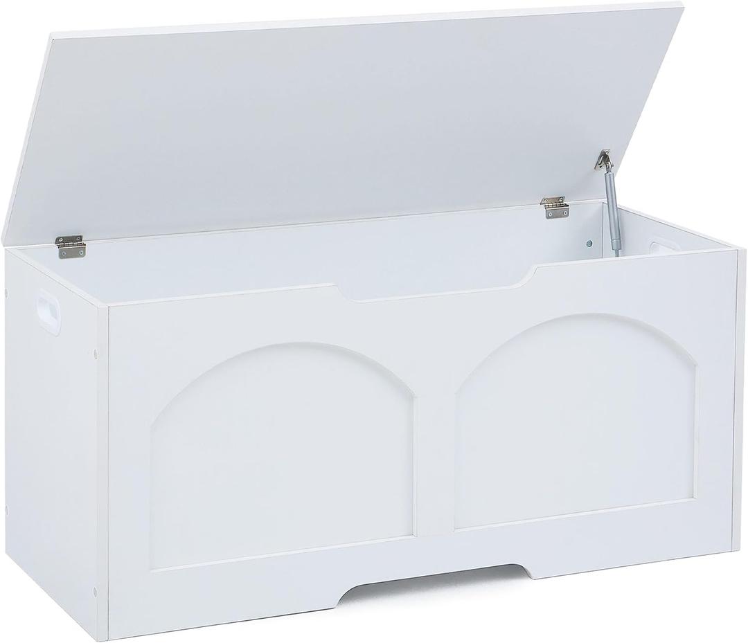 Storage Chest, 31.5" Storage Trunk Chest, Retro Entryway Bench, Supports 330 lbs, Upgraded Safety Lift Support Hinge, Entryway Bench, U-Shaped Opening for Entryway Living Room, White (31.5 inch)