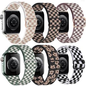 MITEV 6 Pack Stretchy Solo Loop Compatible with Apple Watch Band 38mm 40mm 41mm 42mm 44mm 46mm 45mm 49mm Women,Soft Nylon Elastic Braided Strap Wristband for iWatch Series 11 10 9 8 7 6 5 4 3 Ultra/SE (Rose/Black Rose/Smoke Purple/Green/Rose Clouds/Black White)