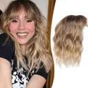 MARJORIE Hair Toppers 14inch Mixed Brown to Blonde with Dark Root Wavy Toppers for Women with Thinning Synthetic Wiglets with Bangs Clip in Hair Pieces for Women,Perfect for Daily Use & Styling