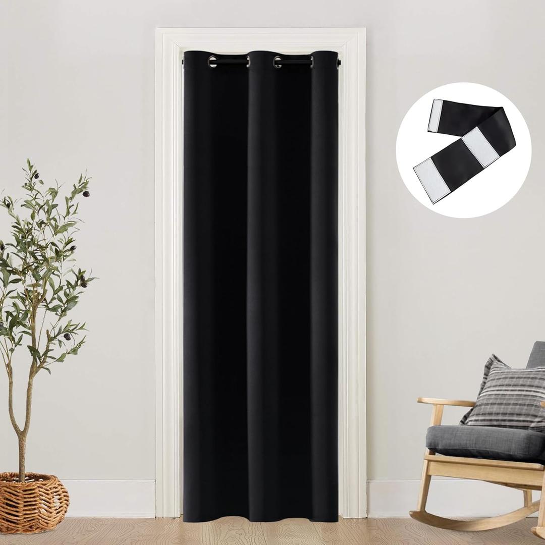 SHINELAND Closet Curtains for Bedroom Door/Narrow Window/Doorway,80 Inch Length,Privacy Heat Blocking Thermal Insulated Energy Efficient Curtain for 24"/28"/30"/32" Doors,Black (34"W x 80"L (Pack of 1))