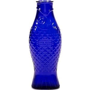 Glass Water Pitcher | Fish & Fish glassware by Paola Navone | Wine Carafe Decanter 28.74 fl oz | Clear Dark Blue Bottle Container, hot & cold Drinks | Fridge Beverage Dispenser, Suitable as Vase