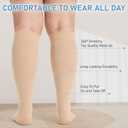KEKING Extra Wide Calf Compression Socks for Men & Women, 20-30 mmHg Compression Stockings Open Toe - Plus Size Knee High Support Hose for Varicose Veins, Pain Relief, Swelling, Beige S