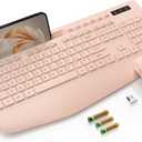 SABLUTE Wireless Keyboard and Mouse, Wrist Rest, Phone Holder, Batteries Included, 2.4G Lag-Free Ergonomic Keyboards Mouse Combo, Silent Cordless Set for Computer, Laptop, Mac, Windows (No Backlit) (Champagne Pink)