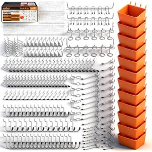 HORUSDY 309 PCS Pegboard Hooks Assortment Kit 17 Types Heavy Duty Peg Board Hooks & Organizer Accessories Fits 1/8 & 1/4 Inch Pegboard Durable Metal Wall Hooks for Garage Kitchen Workshop