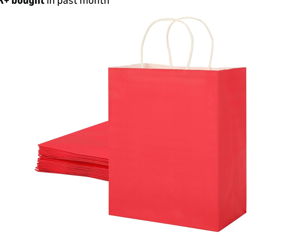 SUNCOLOR 25 Pack Red Gift Bags with Handles – 8x4.5x7 Small Bags for Shopping, Retail, DIY, Wedding, Party Favors & Valentine's Day