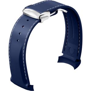 Bands for Omega Seamaster WatchCurved End Rubber Strap Compatible with Omega Rolex Tudor SEIKO 20mm 22mm Watch Seamaster Speedmaster Diver 300M 600M Strap Men Women (Blue with white stitching)